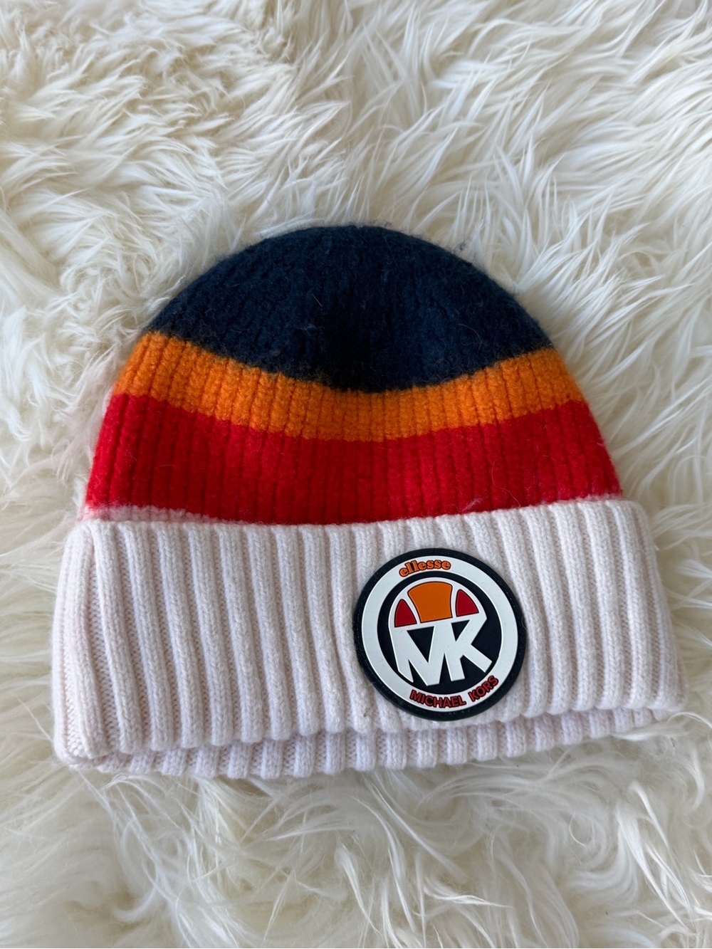 Michael Kors Kids Striped Knit Beanie - Navy, Orange, Red, Cream